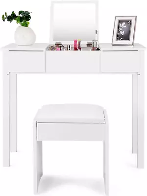 Vanity Table With Flip Top Mirror Solid Wood Makeup Dressing Table  Writing De • $269.99