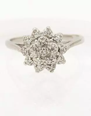 14K 2.6g Solid White Gold Diamond Starburst Halo Cluster Ladys Ring Size-6.25 • $212.49