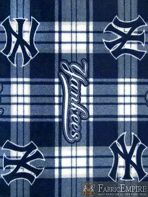 MLB New York Yankees Plaid Licensed Fleece Fabric / 58  Wide / SOLD BY THE YARD • $17.90