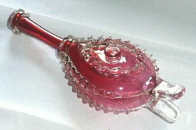 Rare Antique Nailsea Hand Blown Cranberry Glass Bellows Frigger 1840-1860 • £165