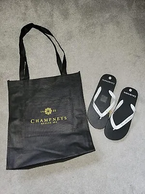 £2 • Buy Brand New Champneys Spa Black Logo Tote Bag & Size M Medium 5-6 Flip Flops 