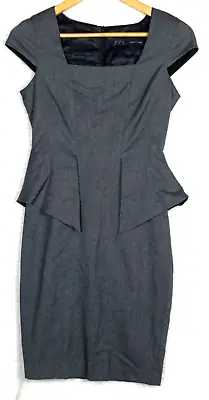 Zara Basic Dress Womens Small Sheath Gray Peplum Lined Cap Sleeves Office Work • $39.99