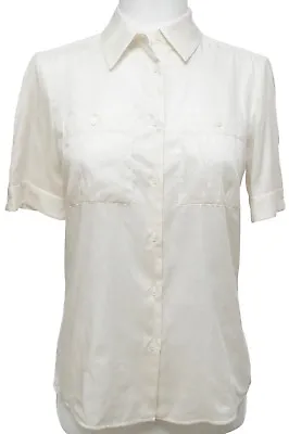 MIU MIU Shirt Blouse Top Button Down Cotton Ivory Short Sleeve Sz 42 • $150