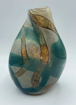 Signed MDINA Maltese Glass Vase M. Harris Tiger Pattern Sandy Brown Mid 1970's • $140
