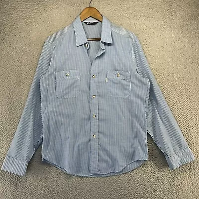 Vintage Levi's Shirt Men's Large Blue White Striped Hickory Pocket USA Made 80s • $34.83