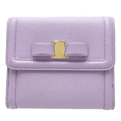 Salvatore Ferragamo Vara Ribbon Compact Wallet Leather JL-22C911 Purple /083141 • $309.10