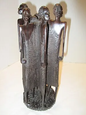 Ebony Wood HANDCARVED MAKONDE ART SCULPTURE AFRICA MAASAI MEN FAMILY TIES 13” T • $219