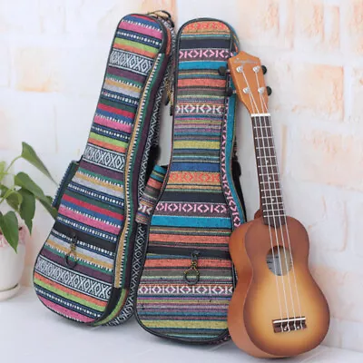 Ethnic Style Thicken Ukulele Bag Case Backpack 21 23 26 Inch Ukelele Mini Guitar • $42.09