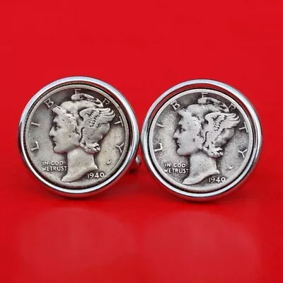$29.95 • Buy US 1916 ~ 1945 Mercury Dime 90% Silver Coin Cufflinks NEW