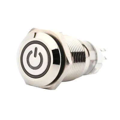 16mm 1NO 1NC Metal Latching Push Button With Green LED Light DC 12V ON/OFF 5 Pin • £4.40