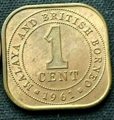 1961 Malaya British Borneo 1 Cent Coin BU UNC        #C454 • $21.79