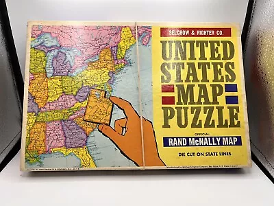 Vintage Selchow & Righter UNITED STATES MAP Puzzle # 519 Rand McNally 21 X14  • $14.87