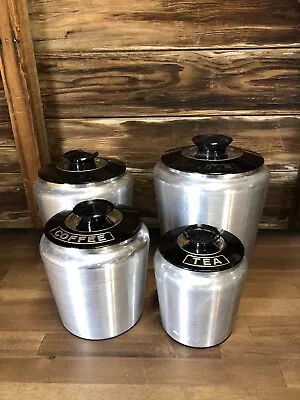 Vintage Kromex Spun Brushed Aluminum Kitchen Canister  Set Of 4 Flour Sugar Tea • $35.10