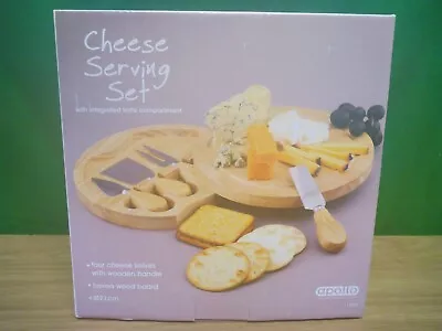 Cheese Board & Knives Set Round Cheese Hevea Wood Serving Board - Apollo *NEW* • £10.99