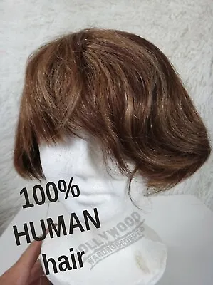 100% HUMAN Hair Full Wig Medium Brown Emo Short Asymmetrical Wavy Comb Forward  • $89