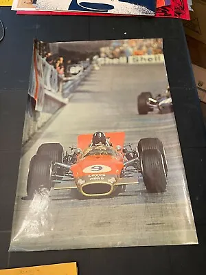 Vintage 1968 Lotus Ford Graham Hill Original Poster Formula Gran Prix • $215.99