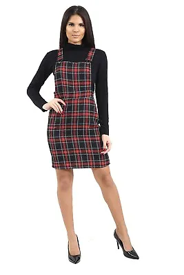 Women Ladies Stylish Dungarees Pinafore Tartan Check Dress- UK Sizes 8-14 • £12.99