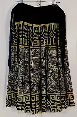 Vintage Fiesta Aztec Green Black Cotton Mexico Size: 20 Circle Skirt • $214.14