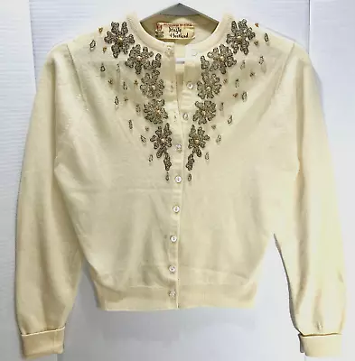 Vintage 1950's PRINGLE Of Scotland Cashmere Beaded Sequin Cardigan Sweater • $58