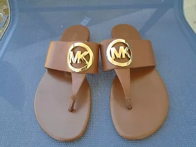 Michael Kors Cognac Leather Womens Thong Flats Sandalssz 7.5M • $15