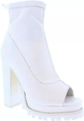 Women's Peep Toe Zipper LugSole Platform Chunky Heel Booties Monclair-21 Liliana • $34.99