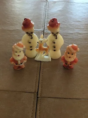 Vintage Gurley Christmas Candle Lot 2 Santas 2 Snowman 1 Reindeer • $24.99