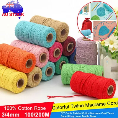 3mm/4mm Natural Cotton Twisted Cord Craft Macrame Artisan Rope Weaving Wire AU • $10.59