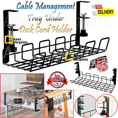 Under Desk Cable Management Tray Cord Holder Storage Office Home Wire Rack Tidy • £10.75