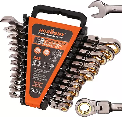 12-Piece SAE Flex-Head Ratcheting Wrench Set Set With Organizer | 1/4” To 7/8“ R • $56.79