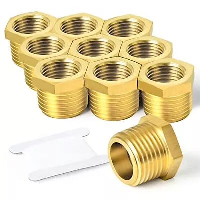 10PCS Brass Reducer Hex Bushing Threaded Pipe Fitting 1/2  NPT Male X 1/4  NPT F • $23.30