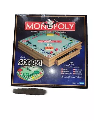 MONOPOLY  Sorry 6 In 1 Wooden Board Game - 6 Classic Games • $150