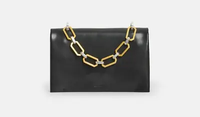 ALLSAINTS Yua Leather Removable Chain Clutch Bag Black Reg $229 • £143.81