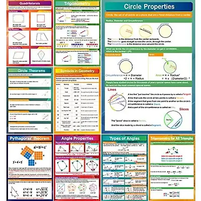 9 Pieces Math Geometry Posters Educational Angles Triangles 9 Colorful  • $14.66