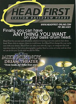 2002 Print Ad Of Head First Bass Drum Heads W Mike Portnoy Of Dream Theater • $9.99