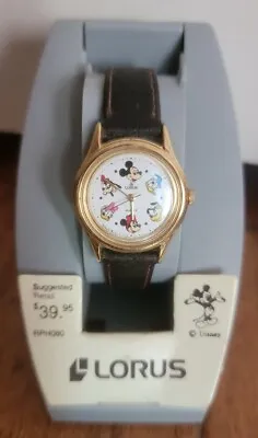 VtG Disney Mickey Mouse Watch Lorus Display Case RPH080 Leather Clock Disneyana • $45