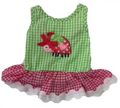 Mud Pie Baby Girls 0-6 Months Green Gingham Ladybug Appliqué One-Piece Sun Suit • $13.49