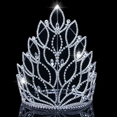 22cm Tall Crystal Huge Tiara Crown Queen Wedding Bridal Pageant Princess Prom  • £28.19