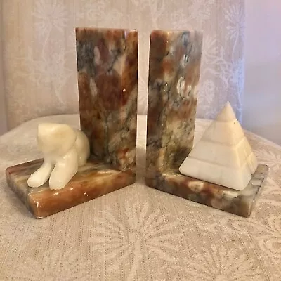 Vintage 'Noymer' Alabaster Bookends Unique Egyptian Design Made In Italy • $58