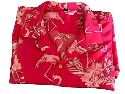 Hawaiian Shirt Made Italy Mens Extra Large Camp Flamingo Silky Feel  Pink Floral • $13.76