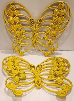 Vintage MCM Burwood Product Butterfly Wall Hanging Yellow Retro 1976 Lot Of 2 • $24.99