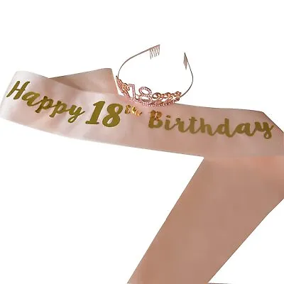 BIRTHDAY 18th  TIARA  AND SASH ROSE GOLD RHINESTONE CROWN  • £6.99