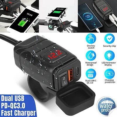 QC3.0+PD Motorcycle Dual USB Phone GPS Fast Charger Adapter Voltmeter Waterproof • $15.98