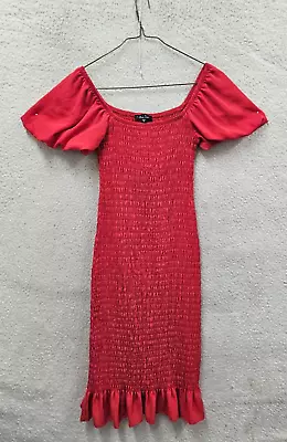 Trixxi Women Dress Medium Red 100% Polyester Puff Sleeve Pleated Ruffle Bodycon • $16.19
