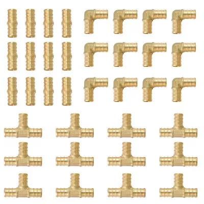 36 PCS EFIELD 1/2  PEX Crimp Brass Fittings Elbow Coupling Tee (12 PCS/EACH) • $27.99