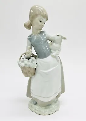 Retired Vintage Lladro 4835 Girl With Lamb Or Sheep And Basket Figurine Spain • $59.99