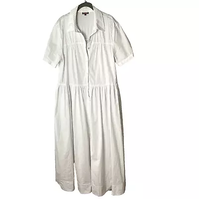 Staud Guilia Dress White Cotton Poplin Button Down Size XL Short Sleeves Long • $89.99