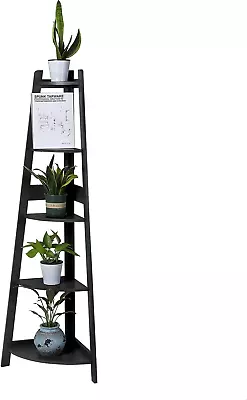 5 Tier Corner Shelf Wooden Storage Home Display Rack Plant Stand Black • $90.57