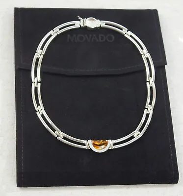 Movado 18k White Gold Sterling Silver Citrine And Diamonds Choker Necklace • $1995