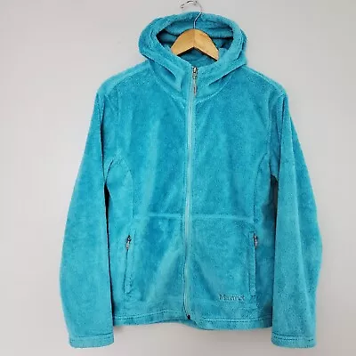 Marmot Hooded Full Zip Silken Fleece Jacket Aqua Blue Size Large • $39