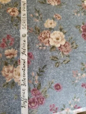 Vintage Sewing Fabric Hoffman Cabbage Roses Calico Country Blue 1/2yx45  Cotton • $6.09